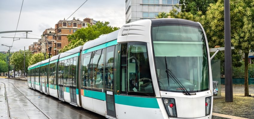 Modern,City,Tram.,Public,Transport,In,Paris,,France